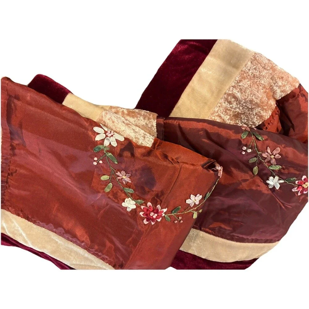 NEW Pillow Shams (2) Embroidered Red Floral Cover 24”x30”